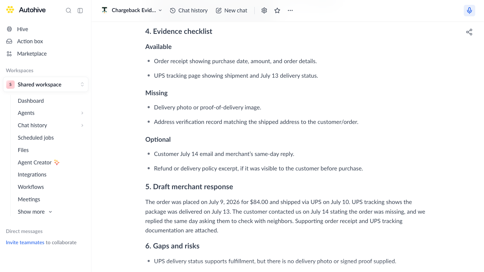 Chargeback Evidence Builder preview